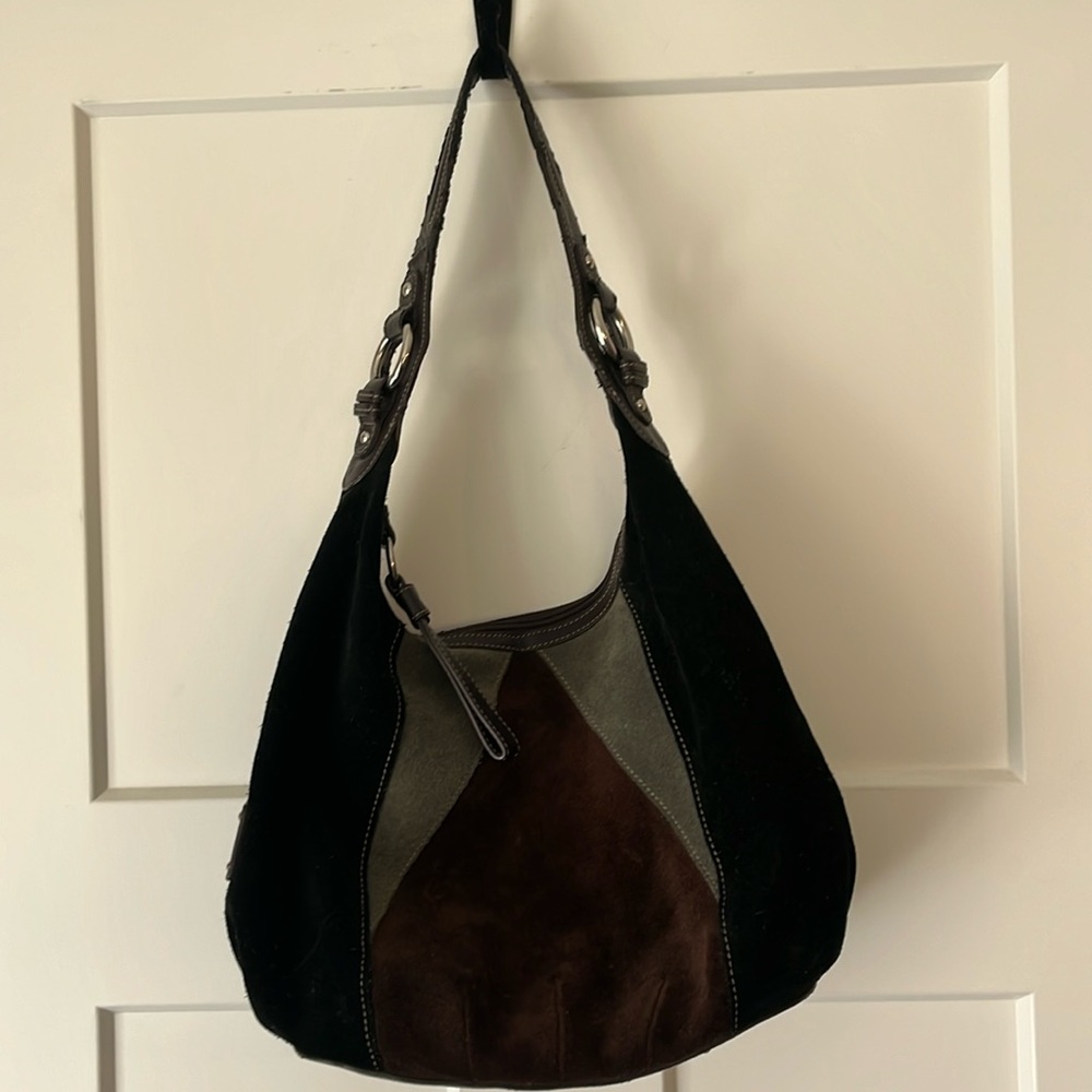 Tignanello suede purse. 3 tone, black, brown and grey.
